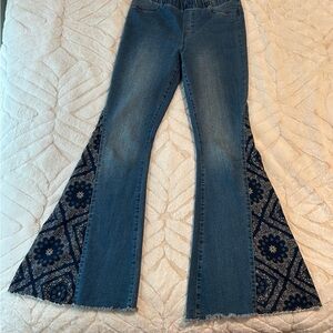 Versona Blue Flare Jeans with Patterned Inserts